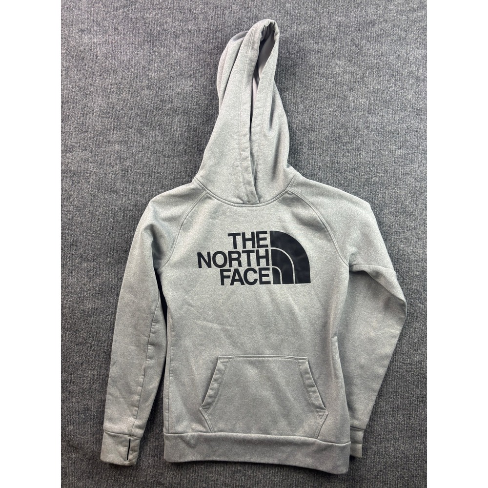The North Face Hoodie Pullover Womens XS Gray Black Logo‎ Thumbholes 64060